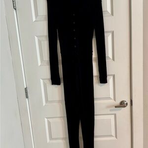 Missguided Black Rib Button Tie Waist Loungewear Jumpsuit